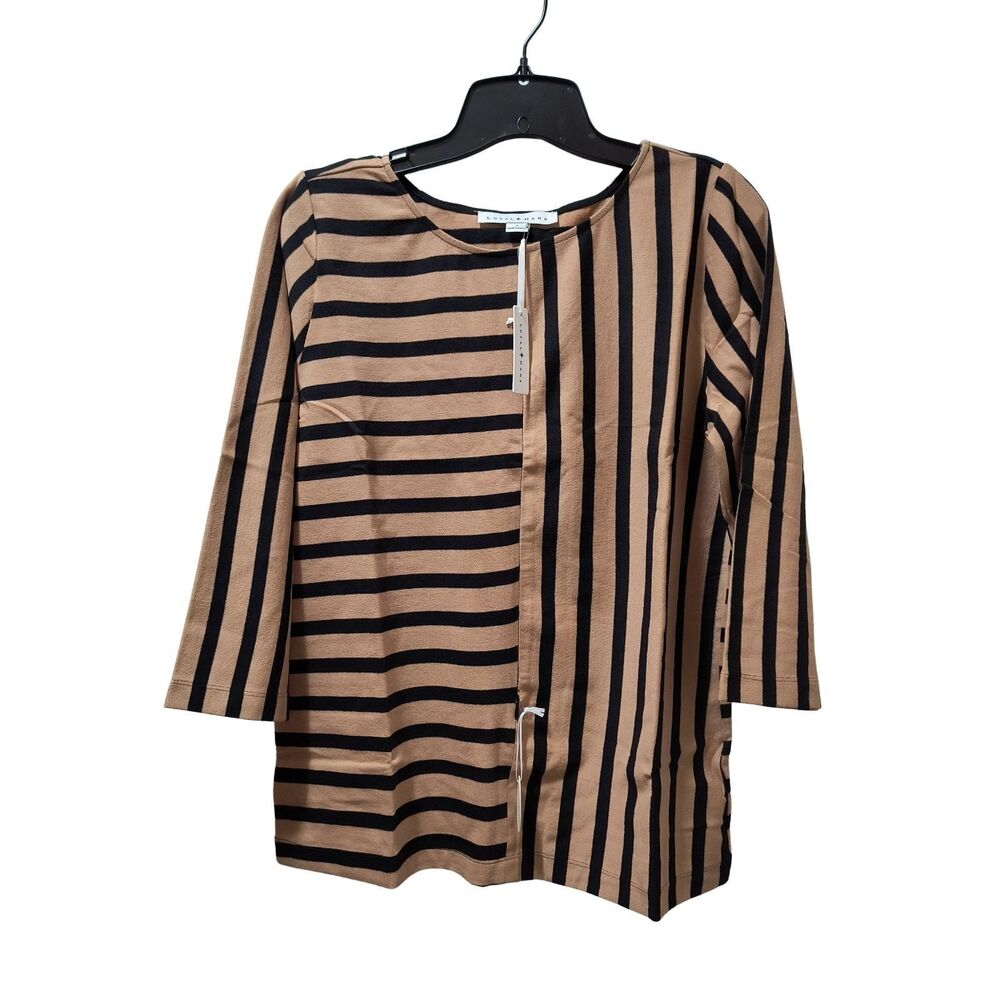 Loyal Hana Tory Maternity Nursing Top Small Taupe Black Stripes Cotton NWT